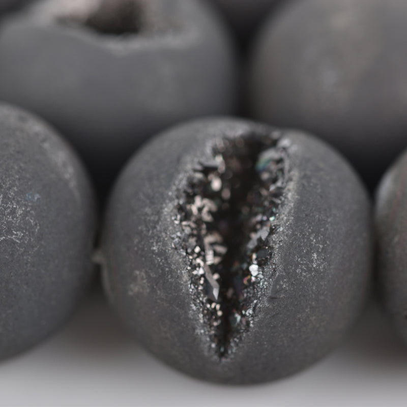 12mm DRUZY Quartz Round Beads, BLACK Geode Round Beads, full strand, 33 beads, gdz0215