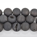 12mm DRUZY Quartz Round Beads, BLACK Geode Round Beads, full strand, 33 beads, gdz0215