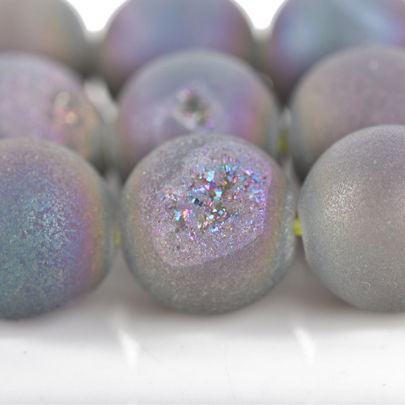 12mm DRUZY Quartz Round Beads, RAINBOW Geode Round Beads, full strand, 33 beads, gdz0222