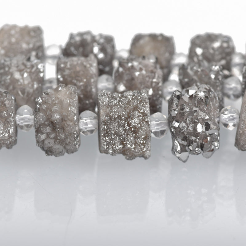2 SMOKE GRAY Druzy Beads, Natural Quartz, Cross Section of Stalactite, 10mm, gdz0228