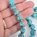 12mm TURQUOISE BLUE Howlite Skull Beads with Rhinestone Eyes, full strand, 32 beads gem0030