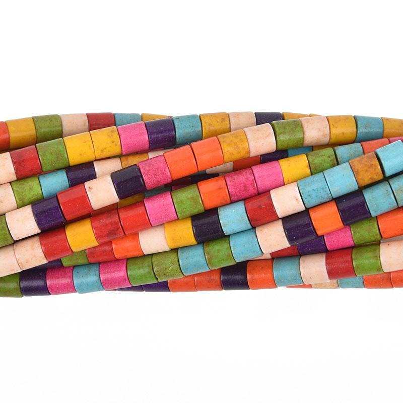 4mm HEISHI Beads, Howlite MIXED COLORS Barrel Beads, trade beads, full strand gem0176