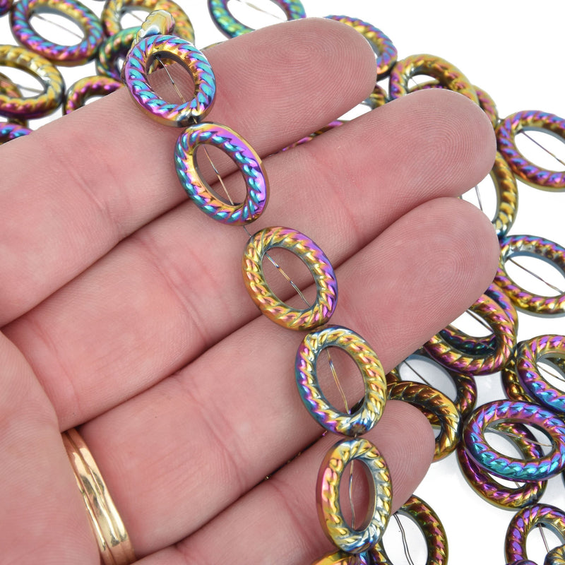 16mm Rainbow Oval Hematite Beads full strand 24 beads gem0188