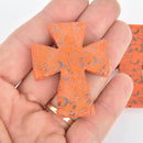1 Laser Engraved 2" ORANGE Howlite Cross 50mm Pendant Beads, drilled top to bottom Gem0230