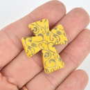 1 Laser Engraved YELLOW Howlite Cross 36mm Pendant Beads, 1-3/8" Gem0239
