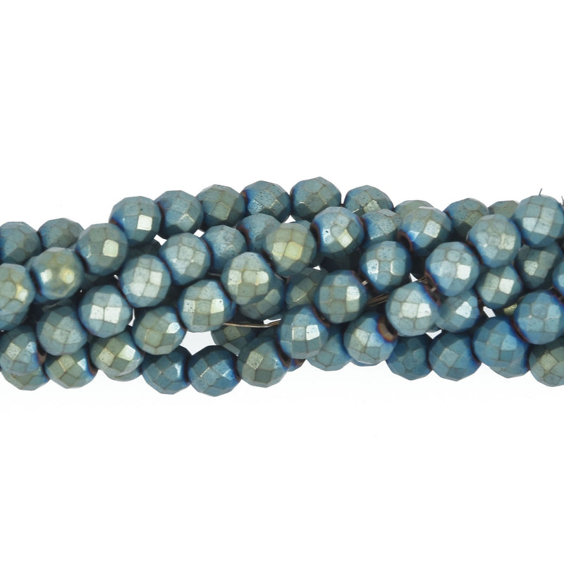 4mm Matte Hematite Round Beads, PEACOCK GREEN Gemstone Beads, faceted, full strand GEM0252