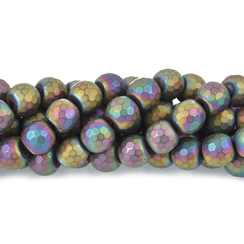 10mm Matte Hematite Round Beads, RAINBOW Titanium Gemstone, faceted, full strand 43 beads GEM0255