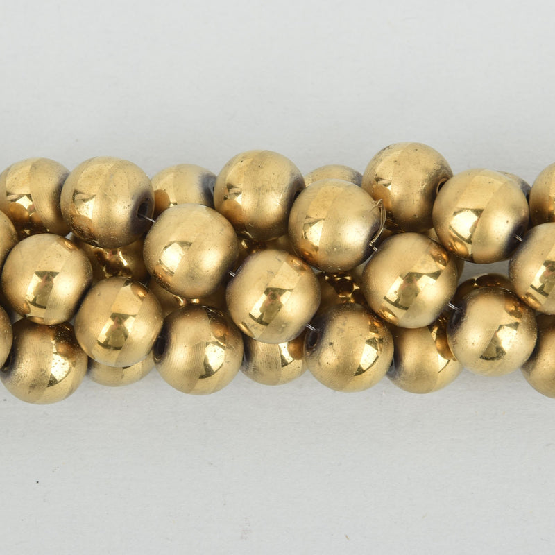 10mm Round GOLD HEMATITE Gemstone Beads Half Matte full strand gem0257