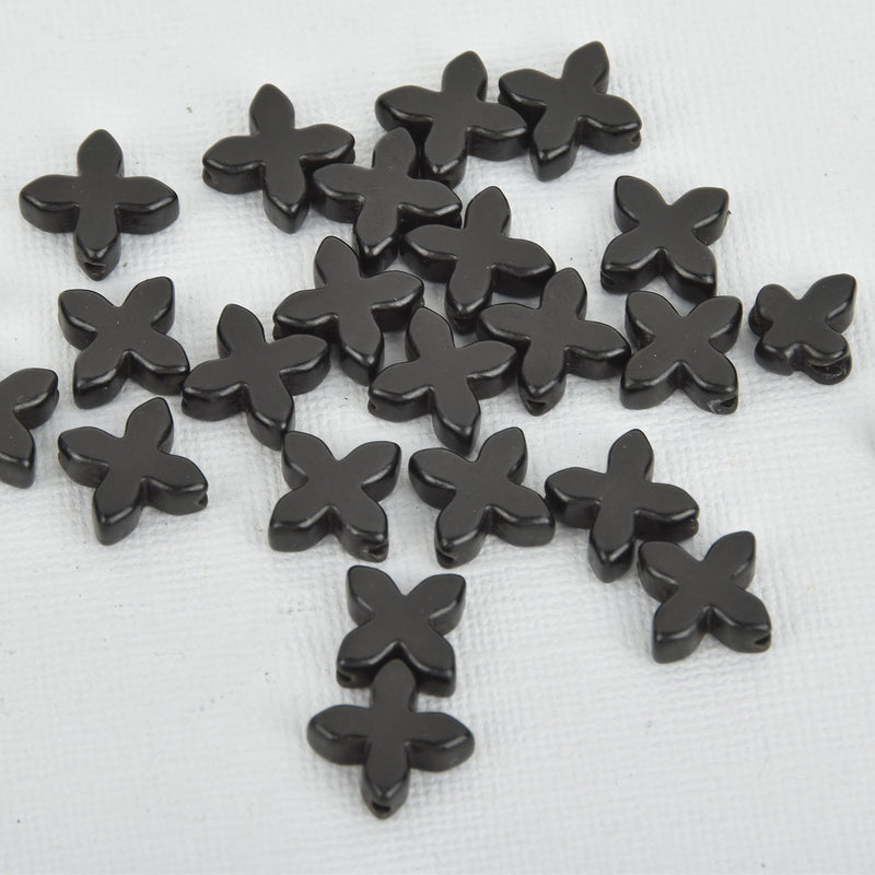 15mm Black Howlite Beads FANCY MALTESE Cross strand gem0283
