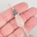 2 Pink Rose Quartz Gemstone Beads, Teardrop Micro Pave Faceted Rhinestone 30mm gem0322