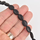 14mm Oval Matte Black Onyx Beads, smooth gemstone, half strand, gem0562