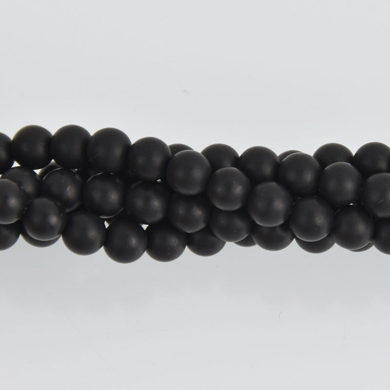 6mm Round Matte Black Onyx Beads, smooth gemstone, half strand, gem0564