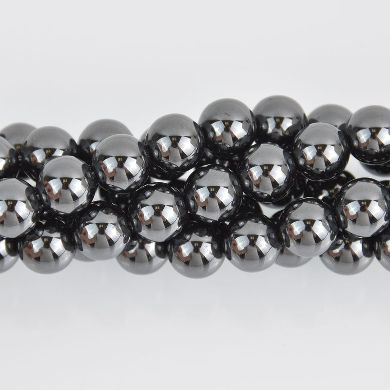 10mm Hematite Round Beads, smooth gemstone, half strand, gem0577