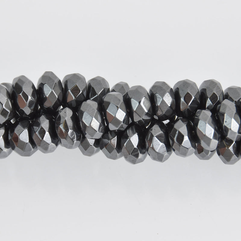 8mm Hematite Rondelle Beads, faceted gemstone, half strand, gem0578