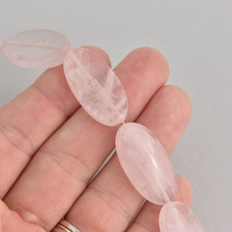 30mm Pink Rose Quartz Oval Beads, smooth gemstone, half strand, gem0595