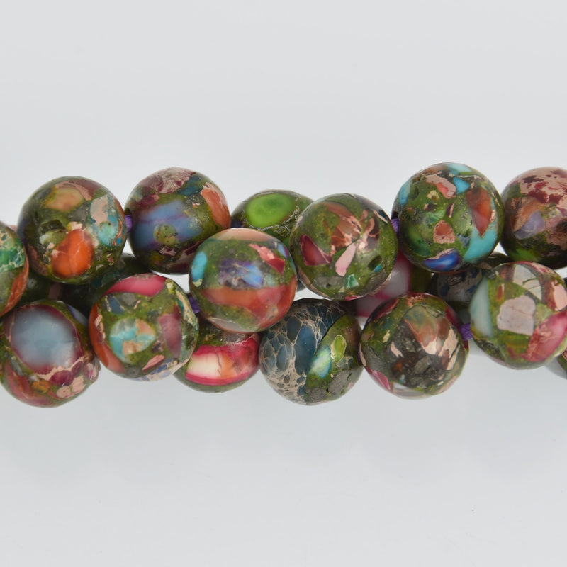 10mm Rainbow Impression Jasper Round Beads, Large Hole, smooth gemstone, half strand, gem0600
