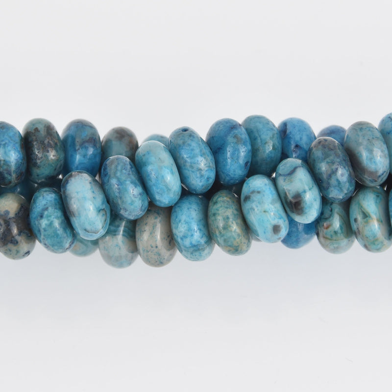 8mm Blue Crazy Lace Agate Rondelle Beads, Large Hole, smooth gemstone, half strand, gem0616