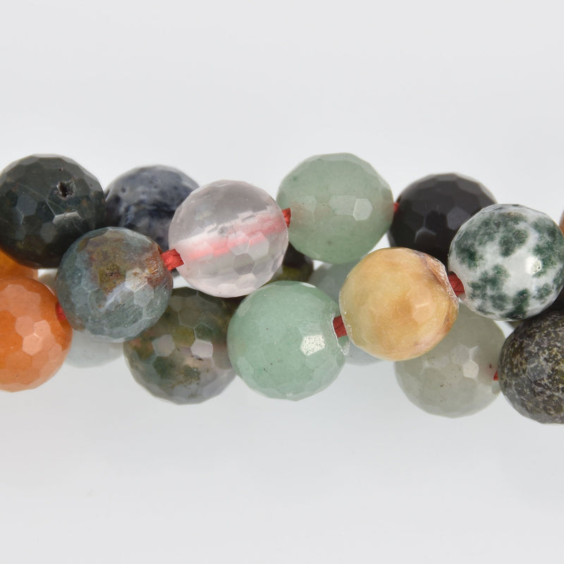 10mm Mixed Stones Round Beads, Large Hole, faceted gemstone, half strand, gem0619