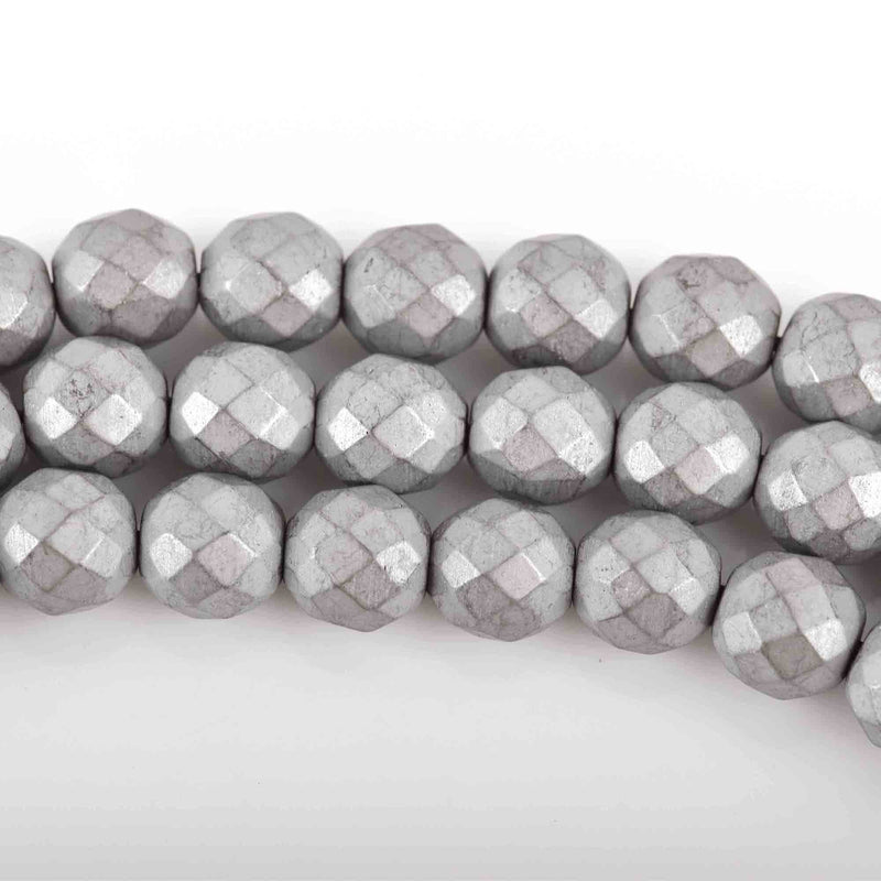 8mm Matte Hematite Round Beads, SILVER Titanium Coated Gemstone Beads, faceted, full strand, 51 beads, ghe0151