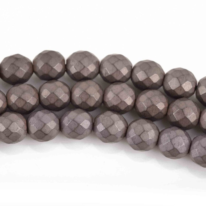 8mm Matte Hematite Round Beads, MUSHROOM BROWN Titanium Gemstone Beads, faceted, full strand, 51 beads, ghe0152