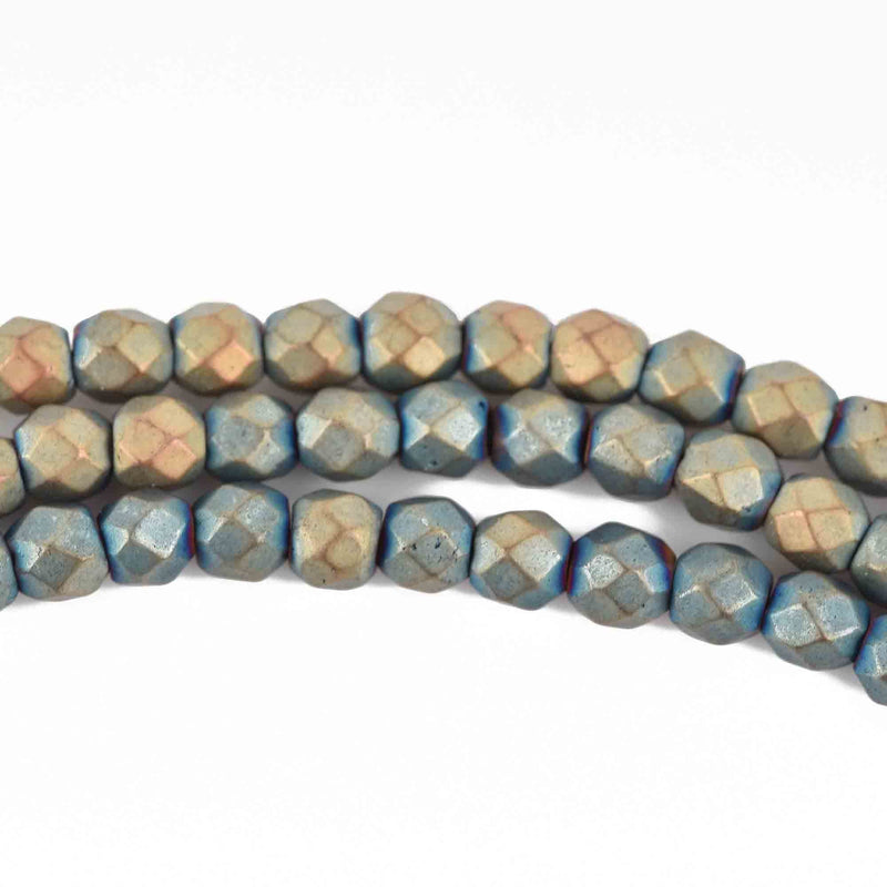 4mm Matte Hematite Round Beads, PEACOCK GREEN Titanium Coated Gemstone Beads, faceted, full strand, 98 beads, ghe0175
