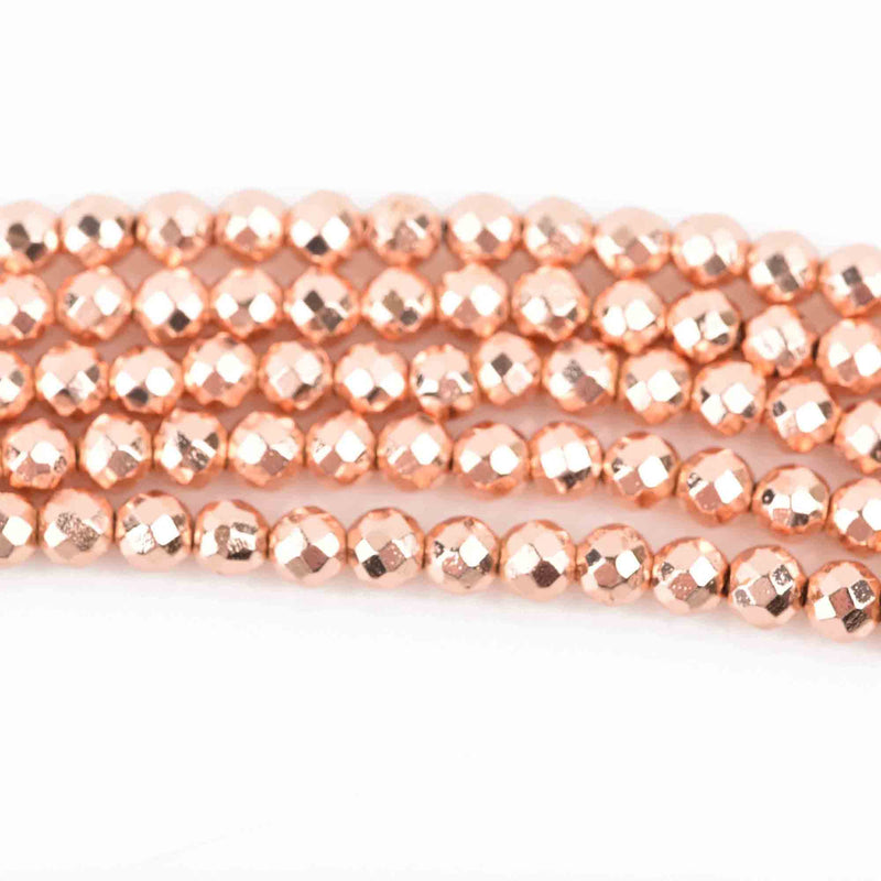 3mm Hematite Round Beads, ROSE GOLD Titanium Coated Gemstone Beads, faceted, full strand, 135 beads, ghe0177