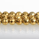 6mm Hematite Round Beads, GOLD Titanium Coated Gemstone Beads, faceted, full strand, 68 beads, ghe0189