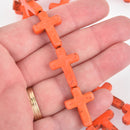 25mm Howlite Sideways Cross Beads in PUMPKIN ORANGE how0172