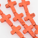 25mm Howlite Sideways Cross Beads in PUMPKIN ORANGE how0172