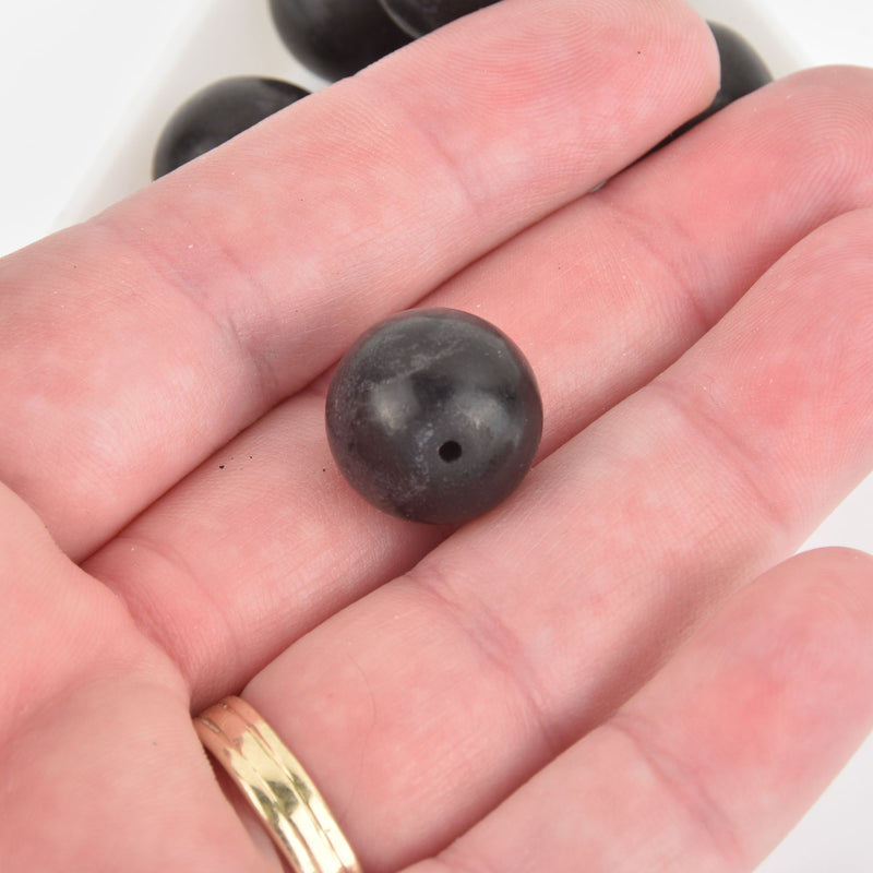8 Large Howlite Stone Beads ROUND Ball 16mm, JET BLACK how0249