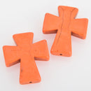 2 Large Howlite Stone Beads ORANGE Maltese CROSS  36x30mm  how0308