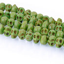 12mm GREEN Howlite Skull Beads, Drilled Sideways, full strand, about 40 beads, how0671