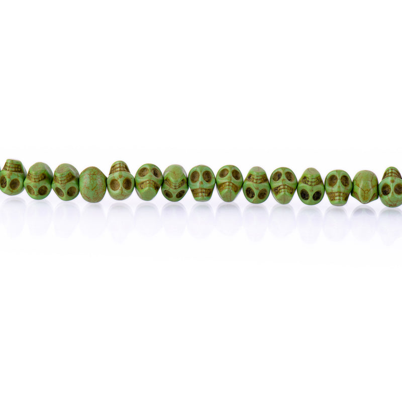 12mm GREEN Howlite Skull Beads, Drilled Sideways, full strand, about 40 beads, how0671