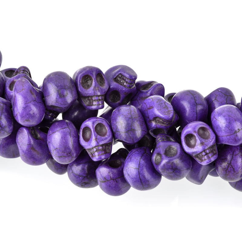 12mm PURPLE Howlite Skull Beads, Drilled Sideways, full strand, about 40 beads, how0672