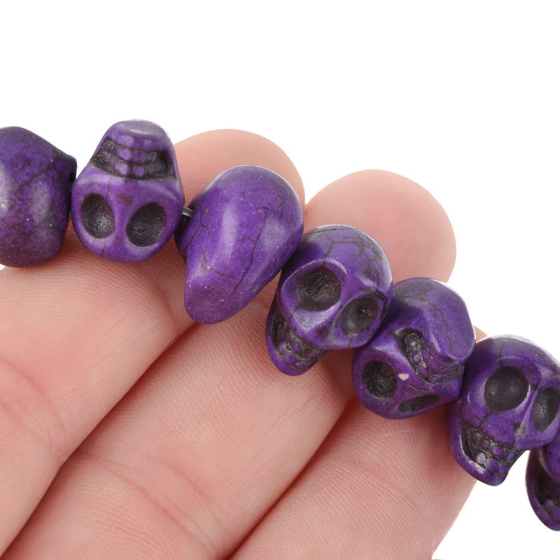 12mm PURPLE Howlite Skull Beads, Drilled Sideways, full strand, about 40 beads, how0672
