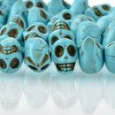12mm TURQUOISE BLUE Howlite Skull Beads, Drilled Sideways, full strand, about 40 beads, how0673