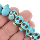 12mm TURQUOISE BLUE Howlite Skull Beads, Drilled Sideways, full strand, about 40 beads, how0673