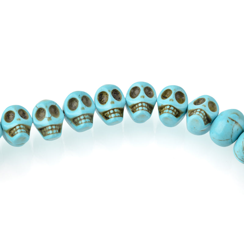 12mm TURQUOISE BLUE Howlite Skull Beads, Drilled Sideways, full strand, about 40 beads, how0673