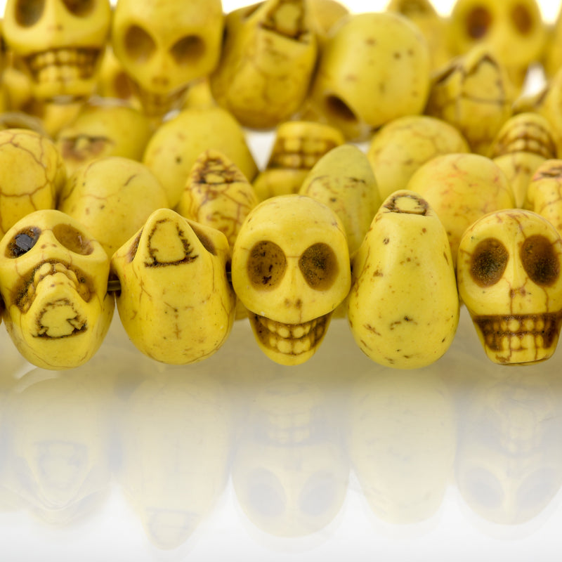 12mm YELLOW Howlite Skull Beads, Drilled Sideways, full strand, about 40 beads, how0674