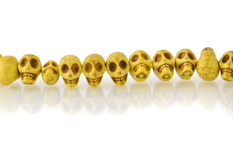 12mm YELLOW Howlite Skull Beads, Drilled Sideways, full strand, about 40 beads, how0674