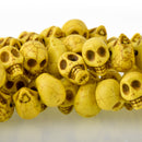 12mm YELLOW Howlite Skull Beads, Drilled Sideways, full strand, about 40 beads, how0674