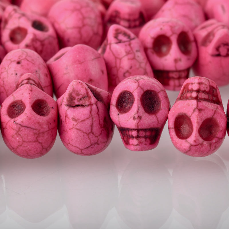12mm PINK Howlite Skull Beads, Drilled Sideways, full strand, about 40 beads, how0675