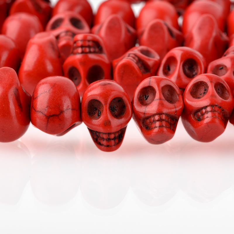 12mm RED Howlite Skull Beads, Drilled Sideways, full strand, about 40 beads, how0676