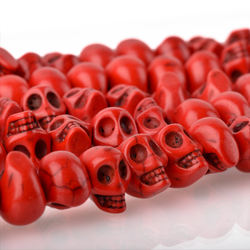 12mm RED Howlite Skull Beads, Drilled Sideways, full strand, about 40 beads, how0676