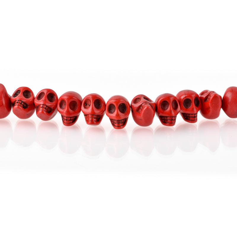 12mm RED Howlite Skull Beads, Drilled Sideways, full strand, about 40 beads, how0676
