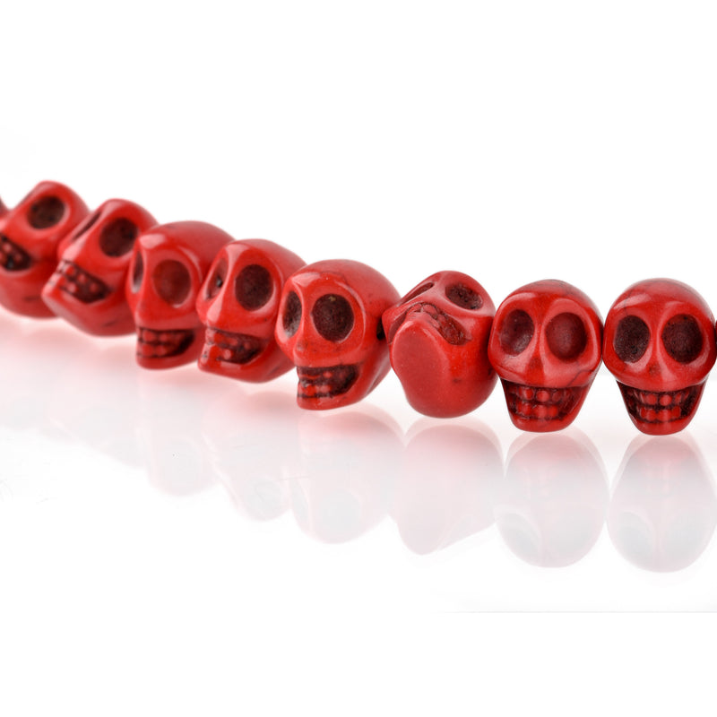 12mm RED Howlite Skull Beads, Drilled Sideways, full strand, about 40 beads, how0676