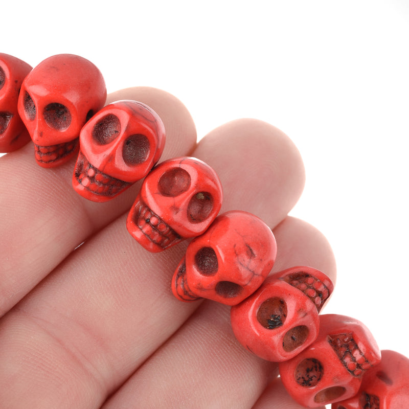12mm RED Howlite Skull Beads, Drilled Sideways, full strand, about 40 beads, how0676