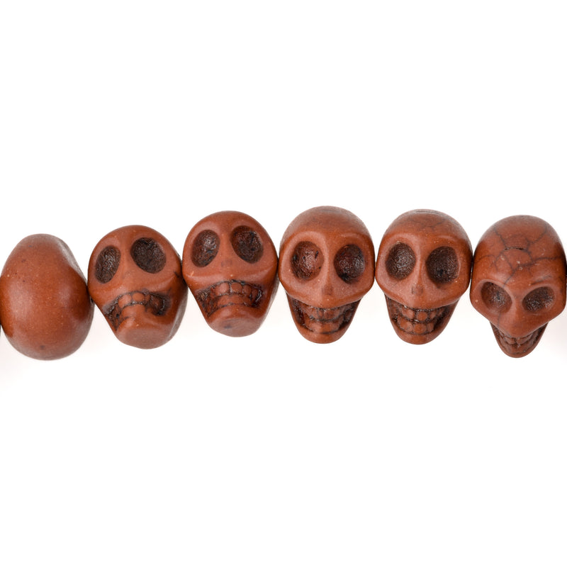 12mm BROWN Howlite Skull Beads, Drilled Sideways, full strand, about 40 beads, how0677