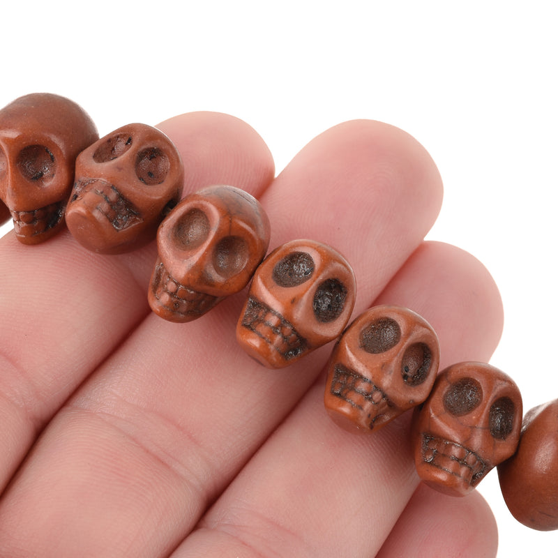 12mm BROWN Howlite Skull Beads, Drilled Sideways, full strand, about 40 beads, how0677