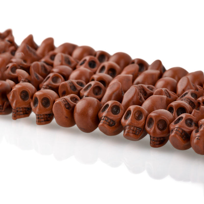 12mm BROWN Howlite Skull Beads, Drilled Sideways, full strand, about 40 beads, how0677